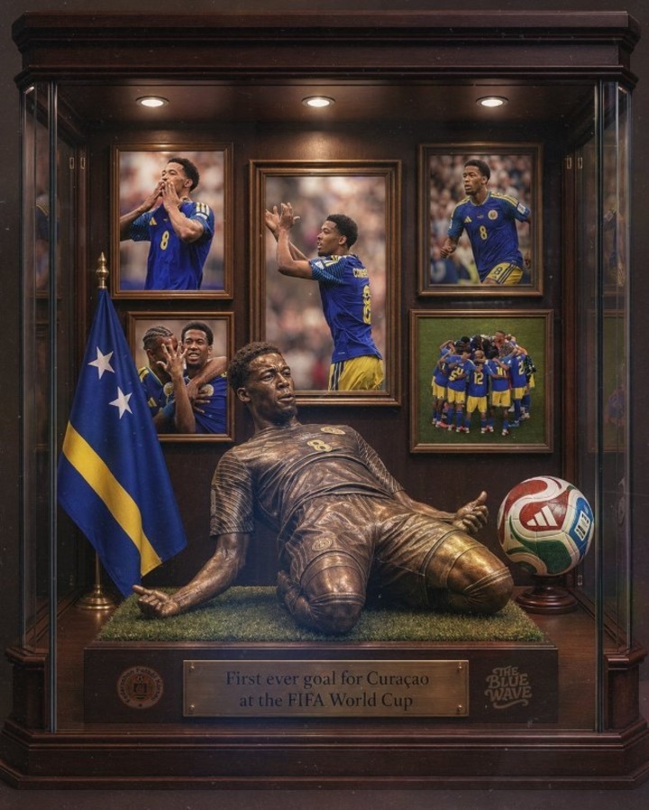 El primer gol de Curazao en un Mundial, convertido en postal histórica. (@TheBlueWaveFFK)
