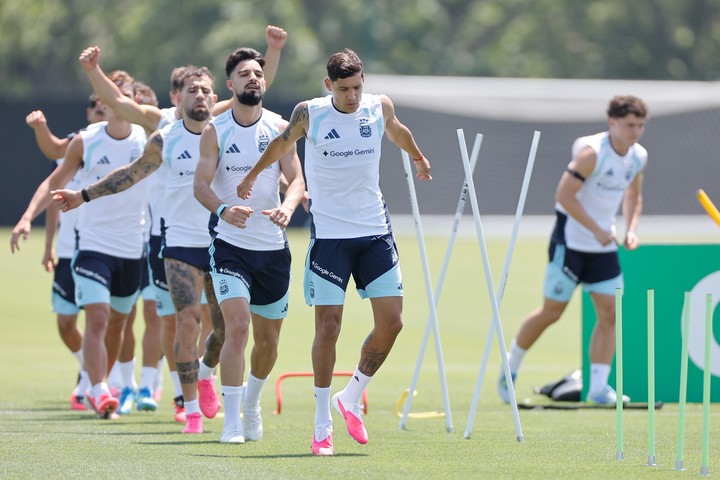 Los jugadores de Argentina en el entrenamiento.