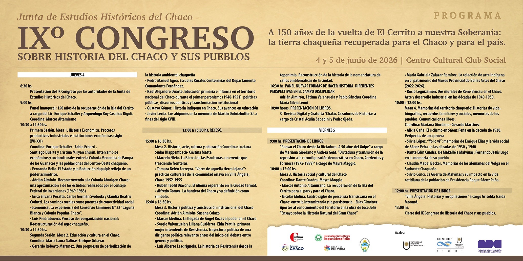Sáenz Peña: IX Congreso sobre Historia del Chaco y sus Pueblos