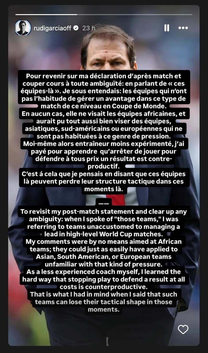 El posteo de Rudi García en su Instagram. Foto: @rudigarciaoff.