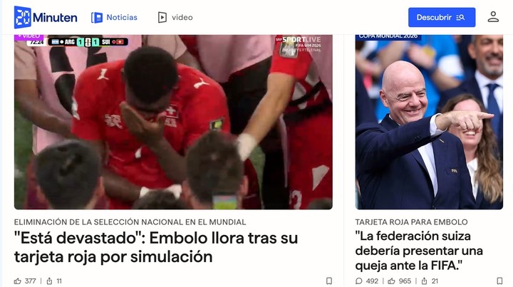 20 Minuten, muy crítico con la roja a Embolo.