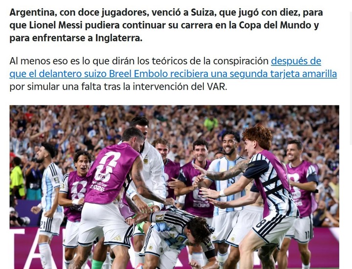 El picante comentario de un medio inglés sobre el arbitraje de Argentina-Suiza (The Sun).