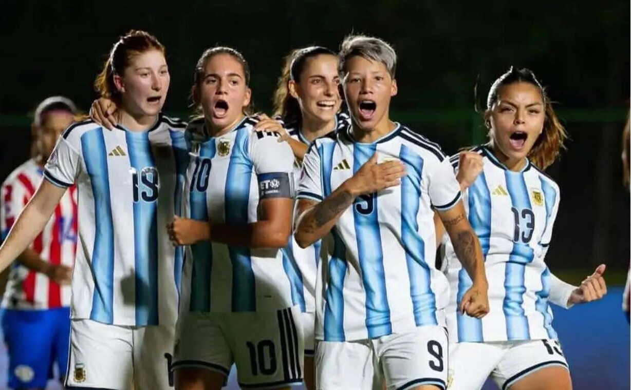 El festejo de la Selección femenina de Argentina Sub 20 en el partido contra Paraguay.