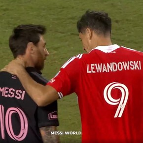 La buena onda entre Messi y Lewandowski en el partido entre Inter Miami y Chicago Fire