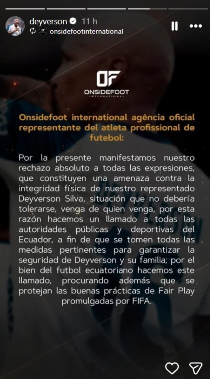 El comunicado publicado por Deyverson (Foto: Instagram).